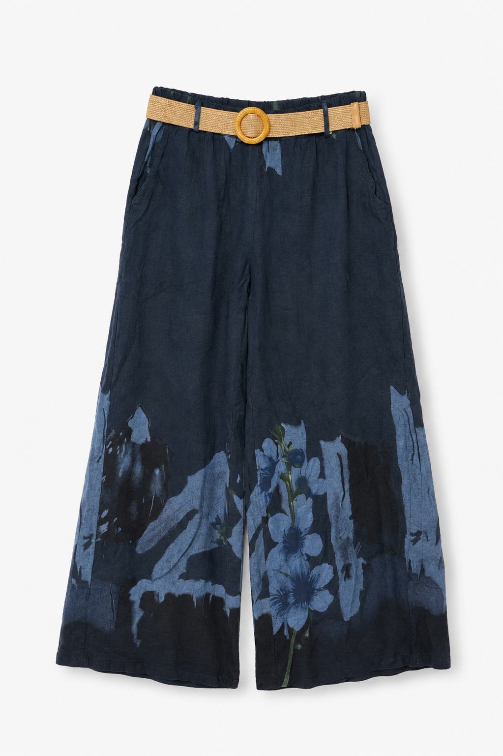 Pantalon Correa Medio Flores Lino R.5553