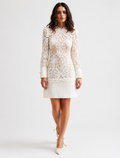 VESTIDO ML CORTO BORDADO BLANCO FONDO CREMA