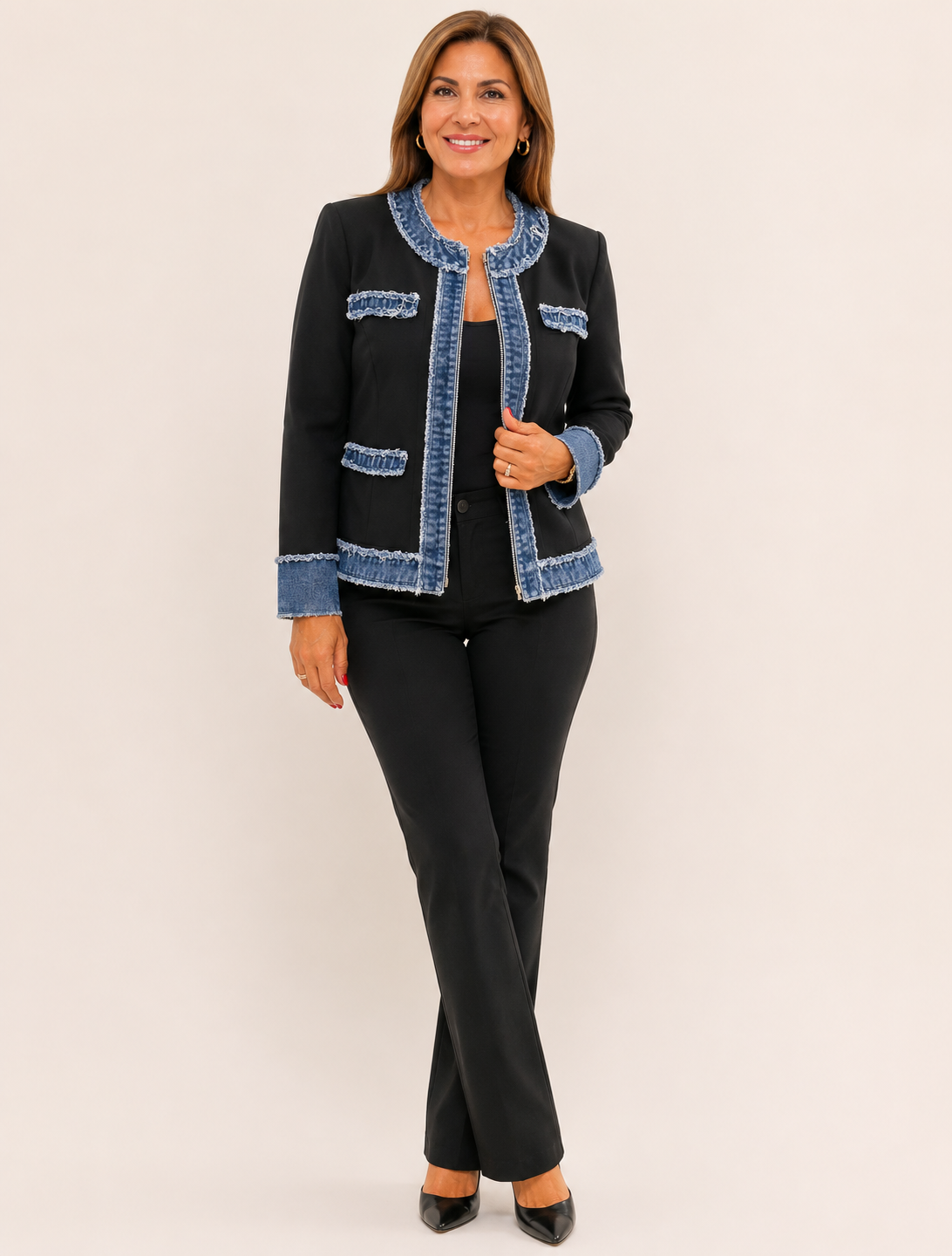 CHAQUETA INTERVENIDA JEANS & NEGRO