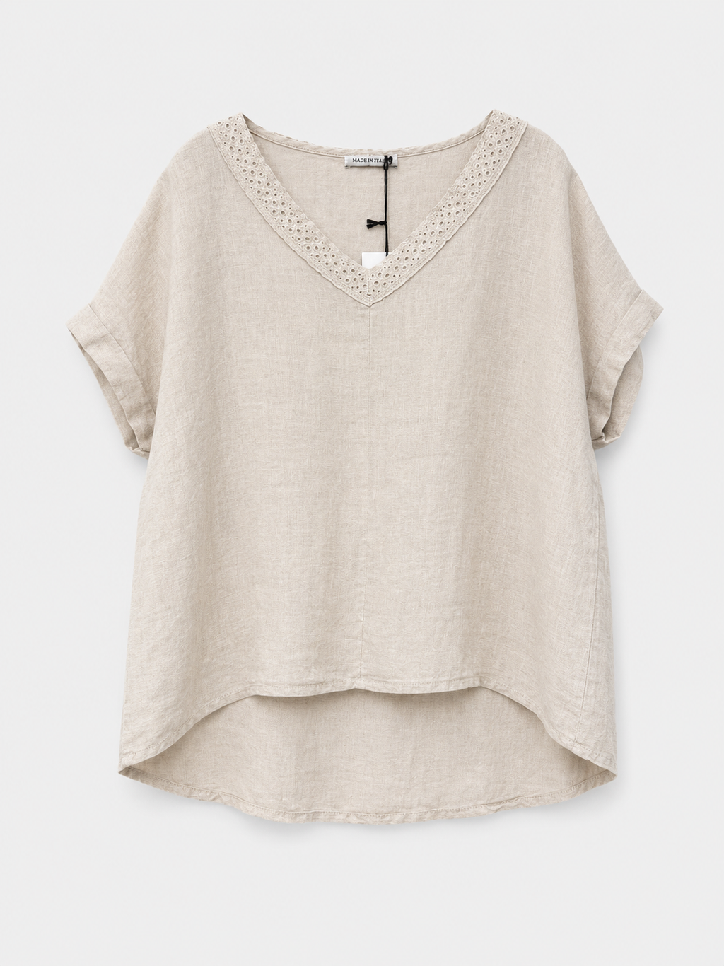 BLUSA MC LINO CUELLO V BRODERIE