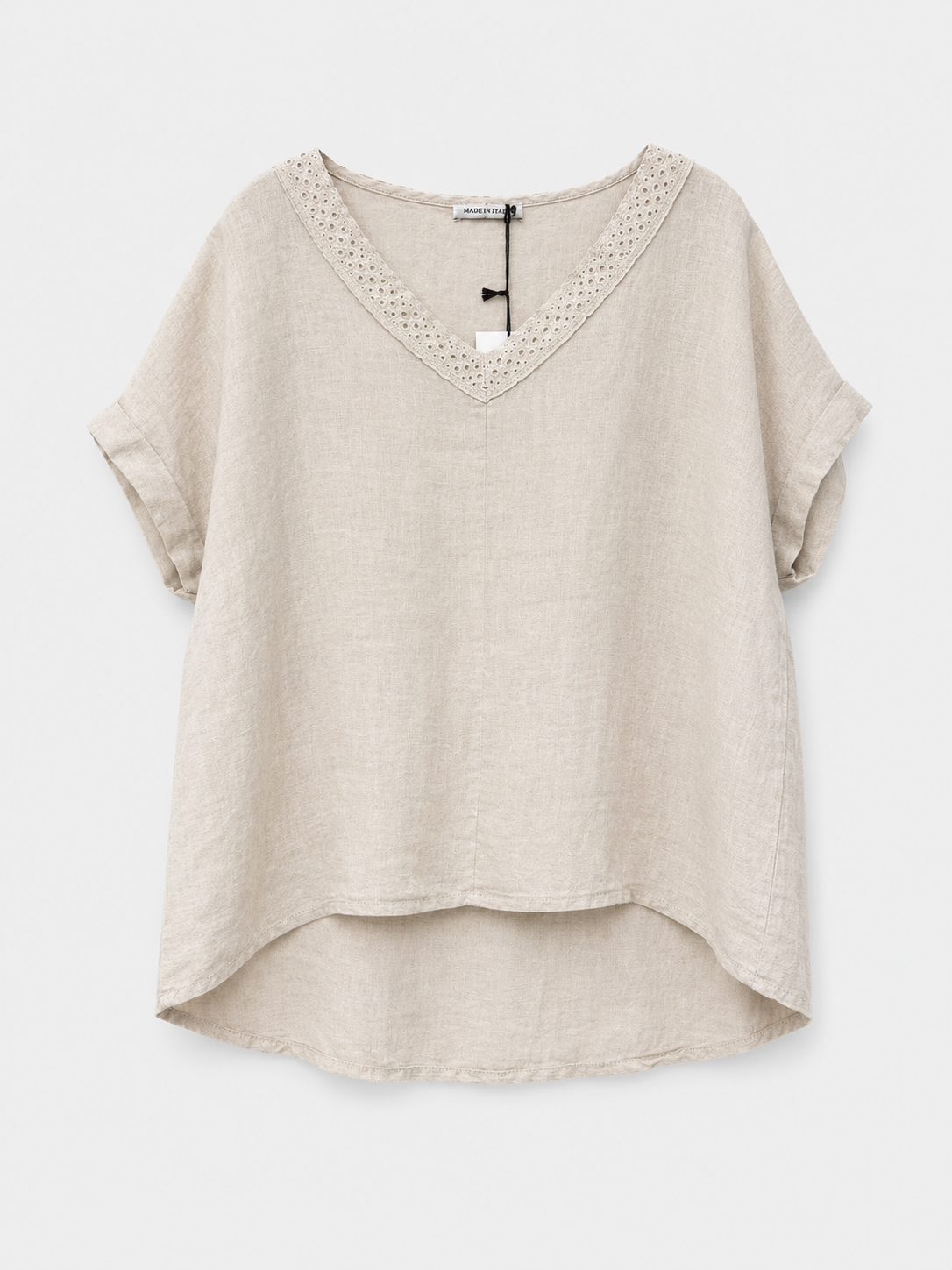 BLUSA MC LINO CUELLO V BRODERIE