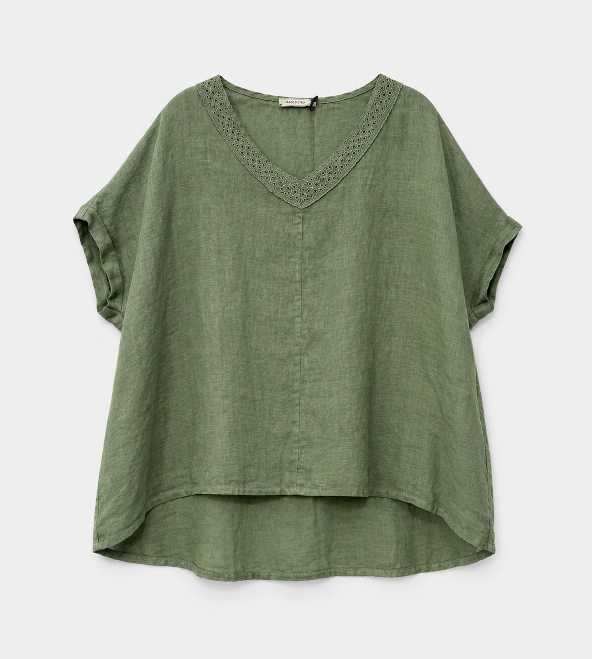 BLUSA MC LINO CUELLO V BRODERIE