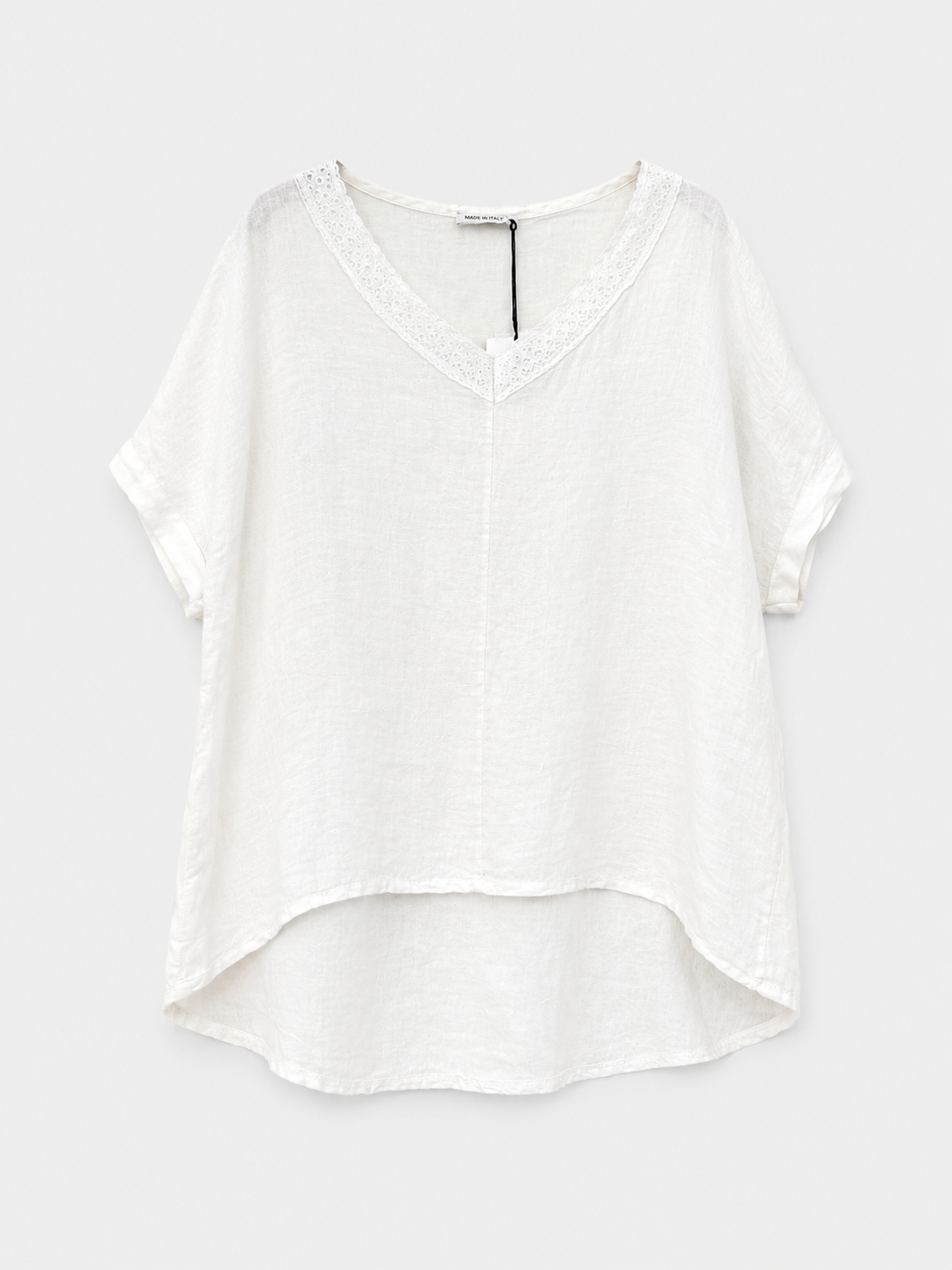 BLUSA MC LINO CUELLO V BRODERIE
