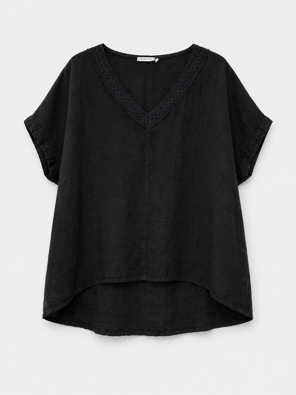 BLUSA MC LINO CUELLO V BRODERIE