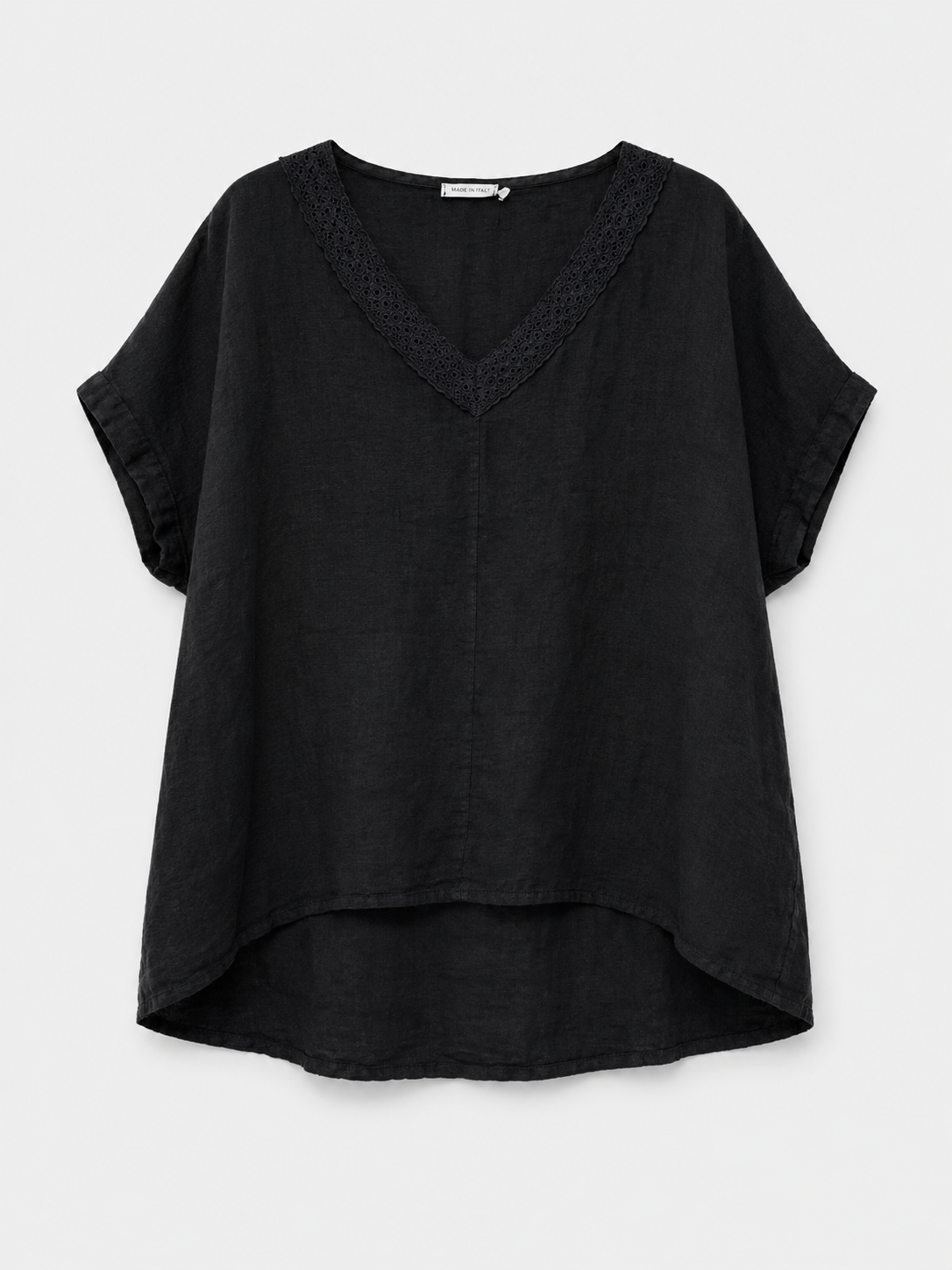 BLUSA MC LINO CUELLO V BRODERIE