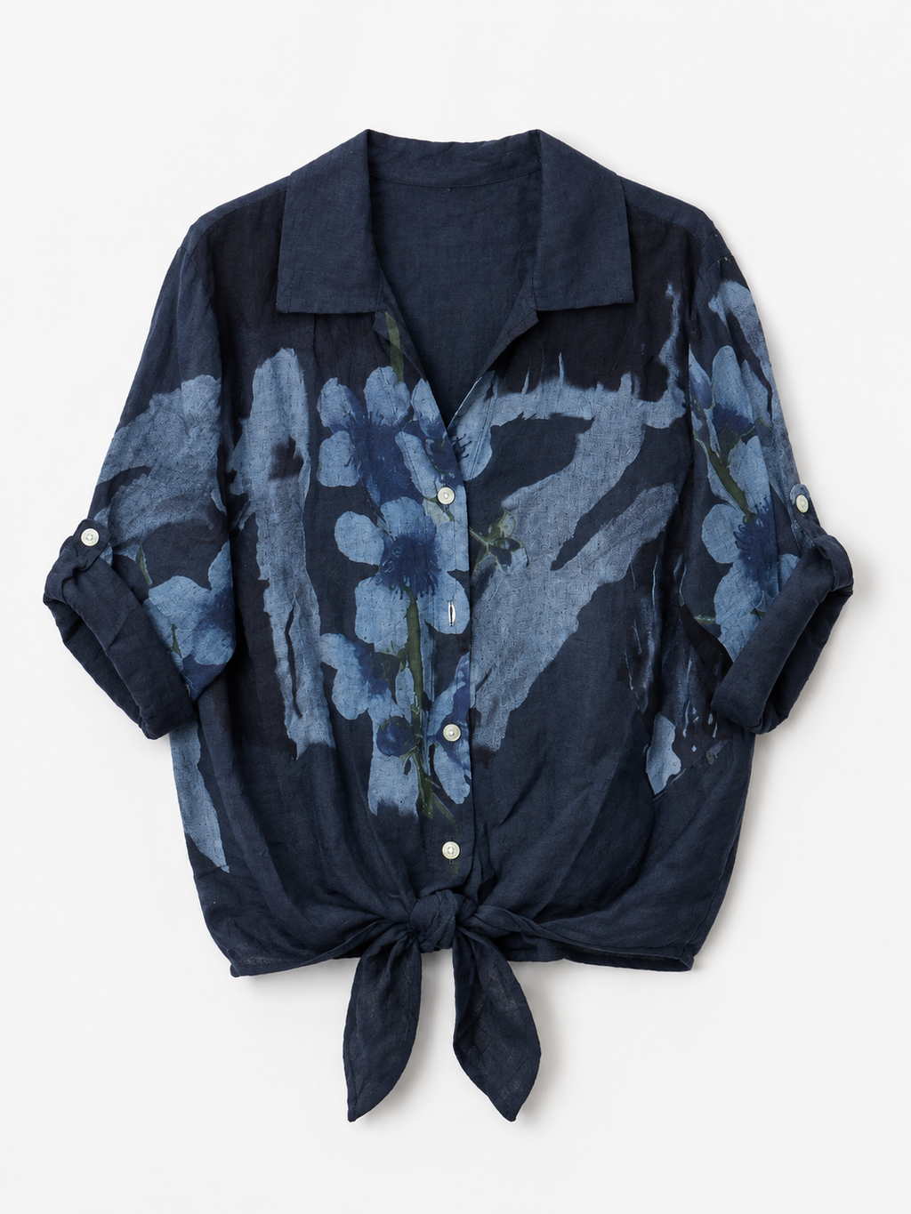 Camisa Nudo Lino Estampado R.5531