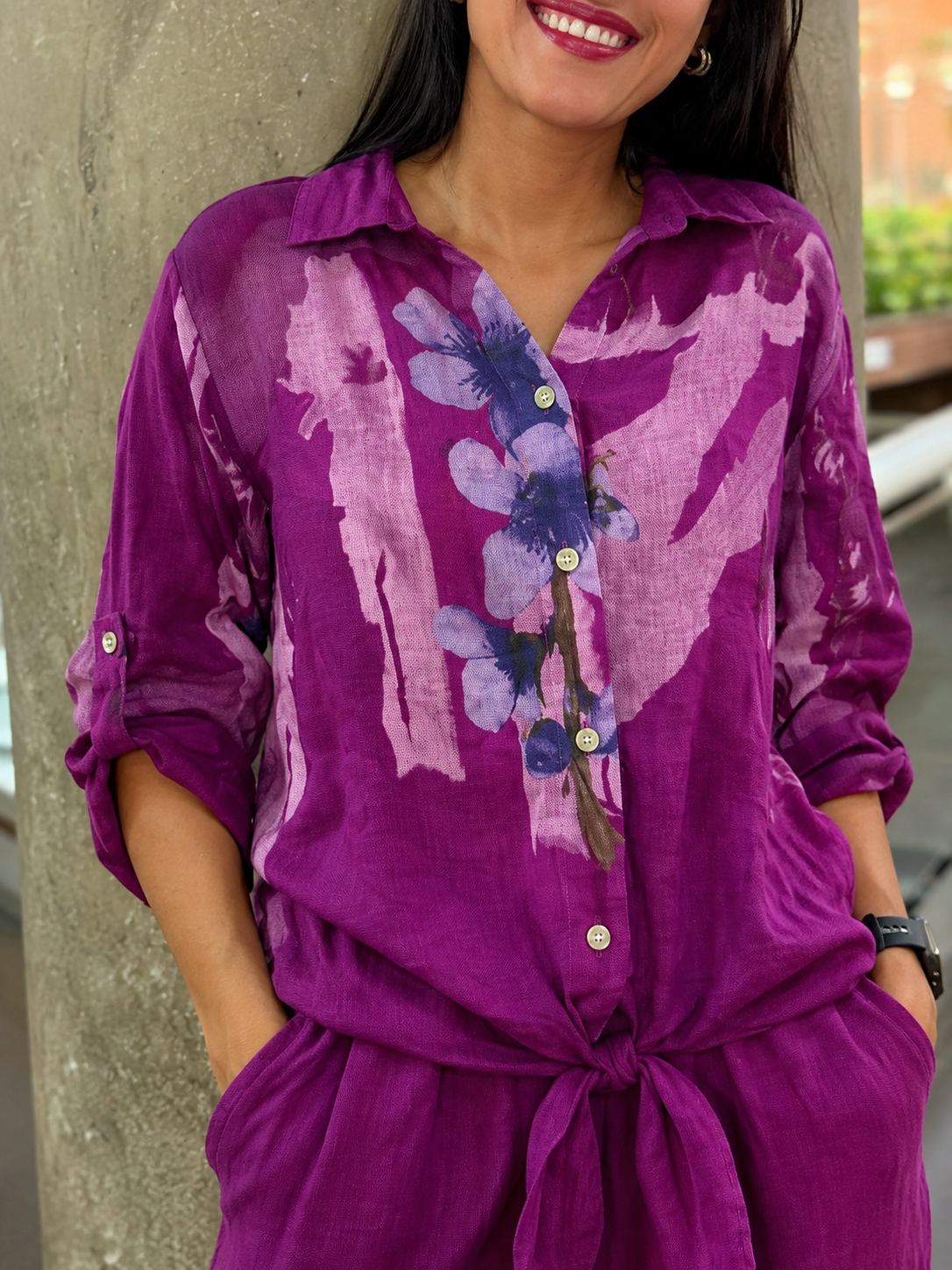 Camisa Nudo Lino Estampado R.5531