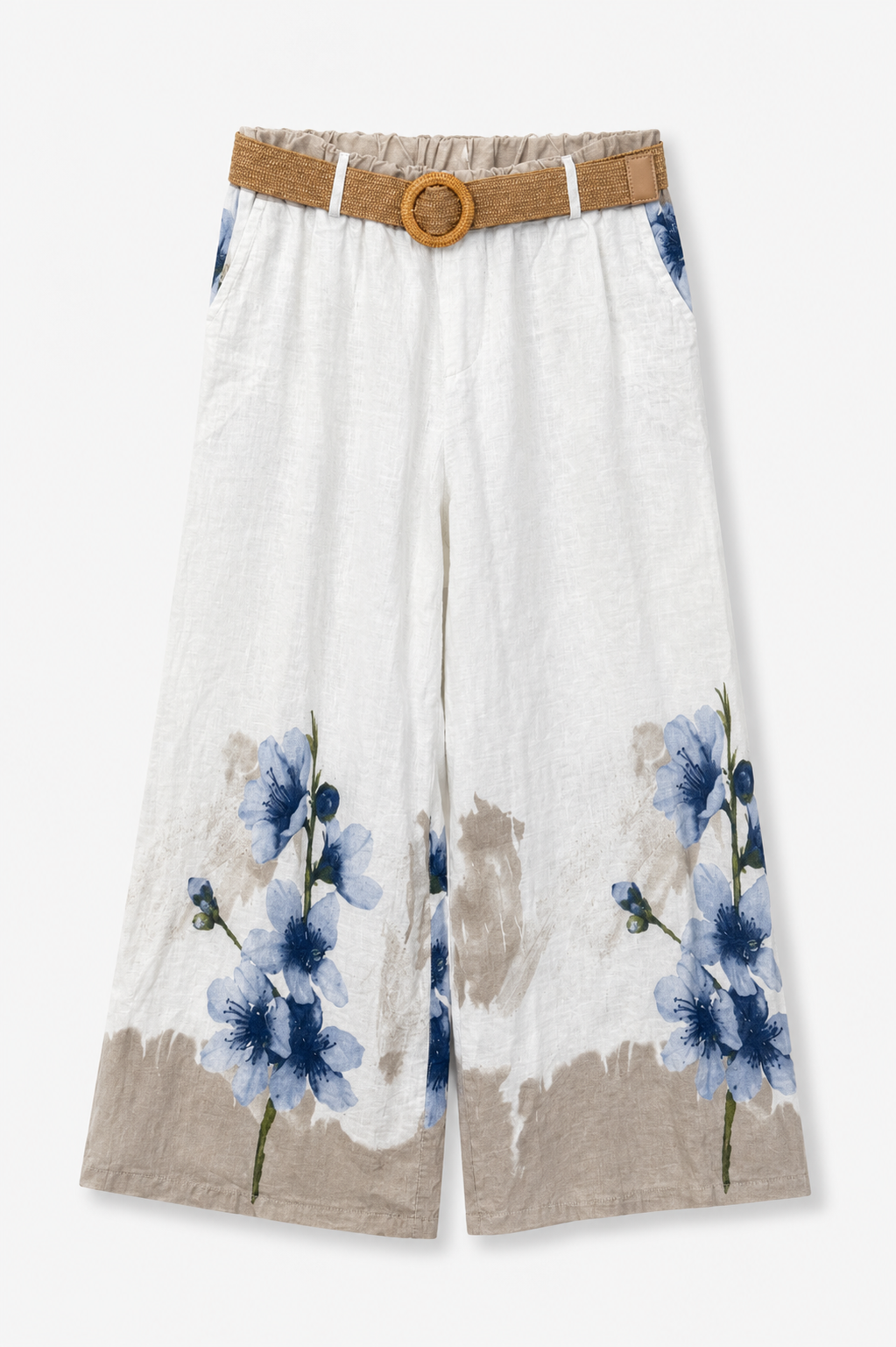 Pantalon Correa Medio Flores Lino R.5553
