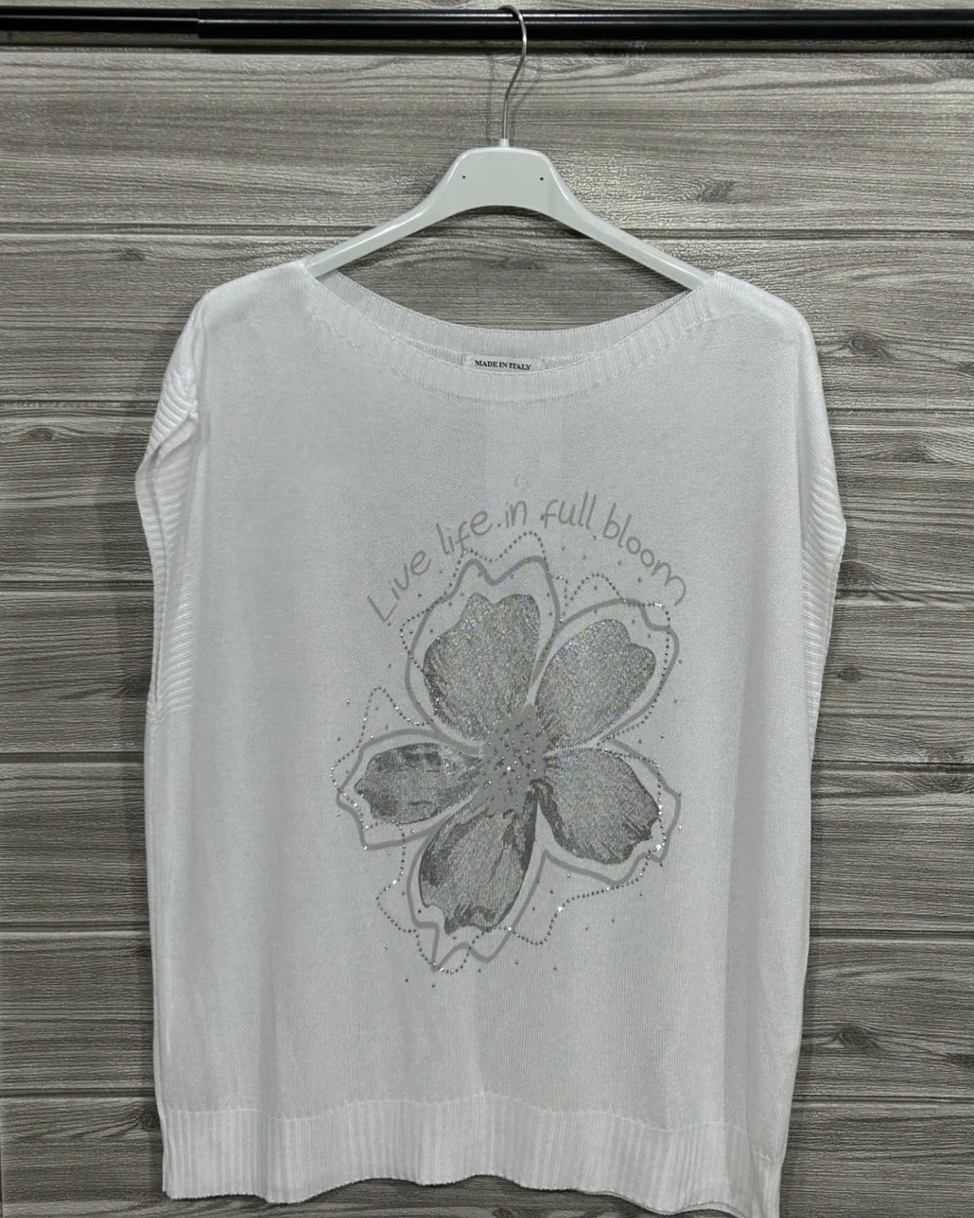 BLUSA SM FLOR PLATEADA