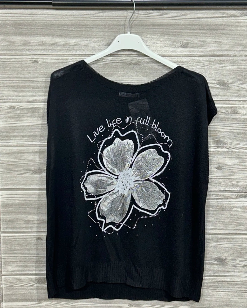 BLUSA SM FLOR PLATEADA