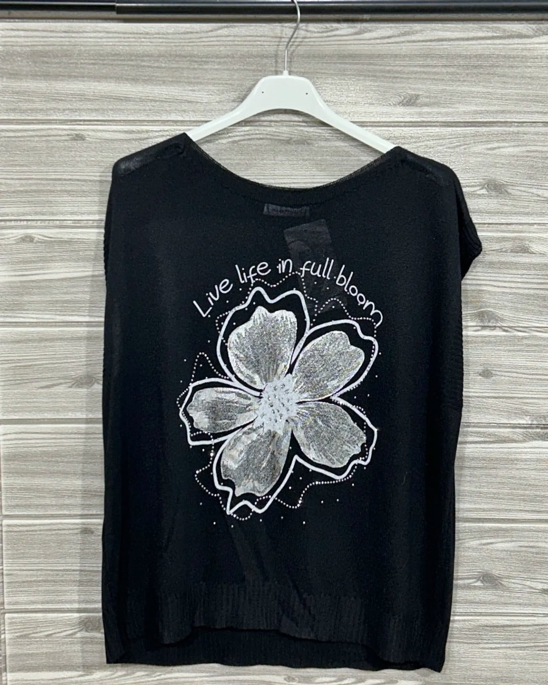 BLUSA SM FLOR PLATEADA