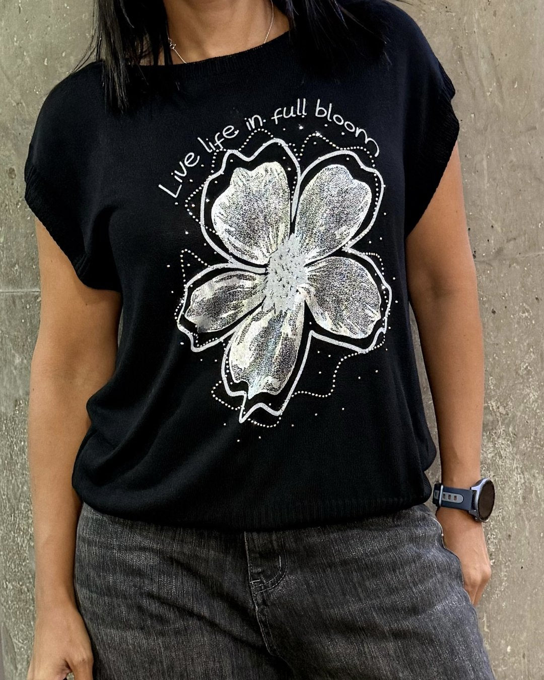 BLUSA SM FLOR PLATEADA