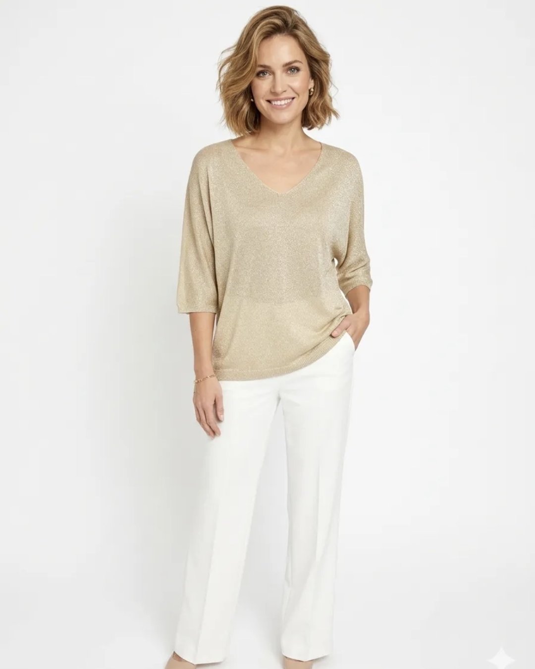 BLUSA MC CUELLO V LUREX