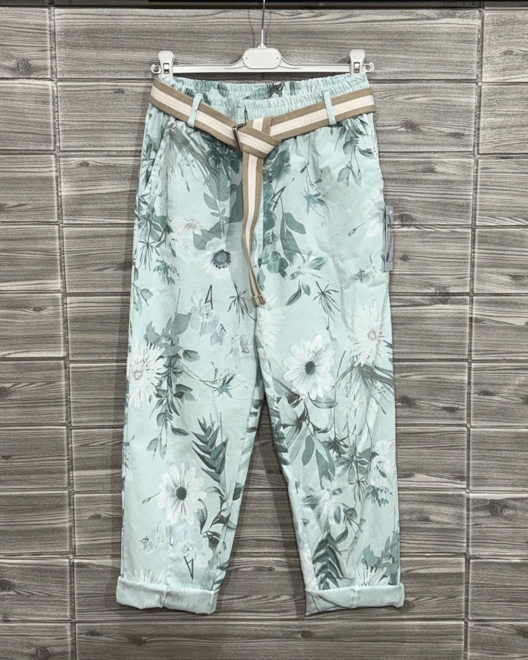 JOGGER FLORES VERDE AGUA CORREA