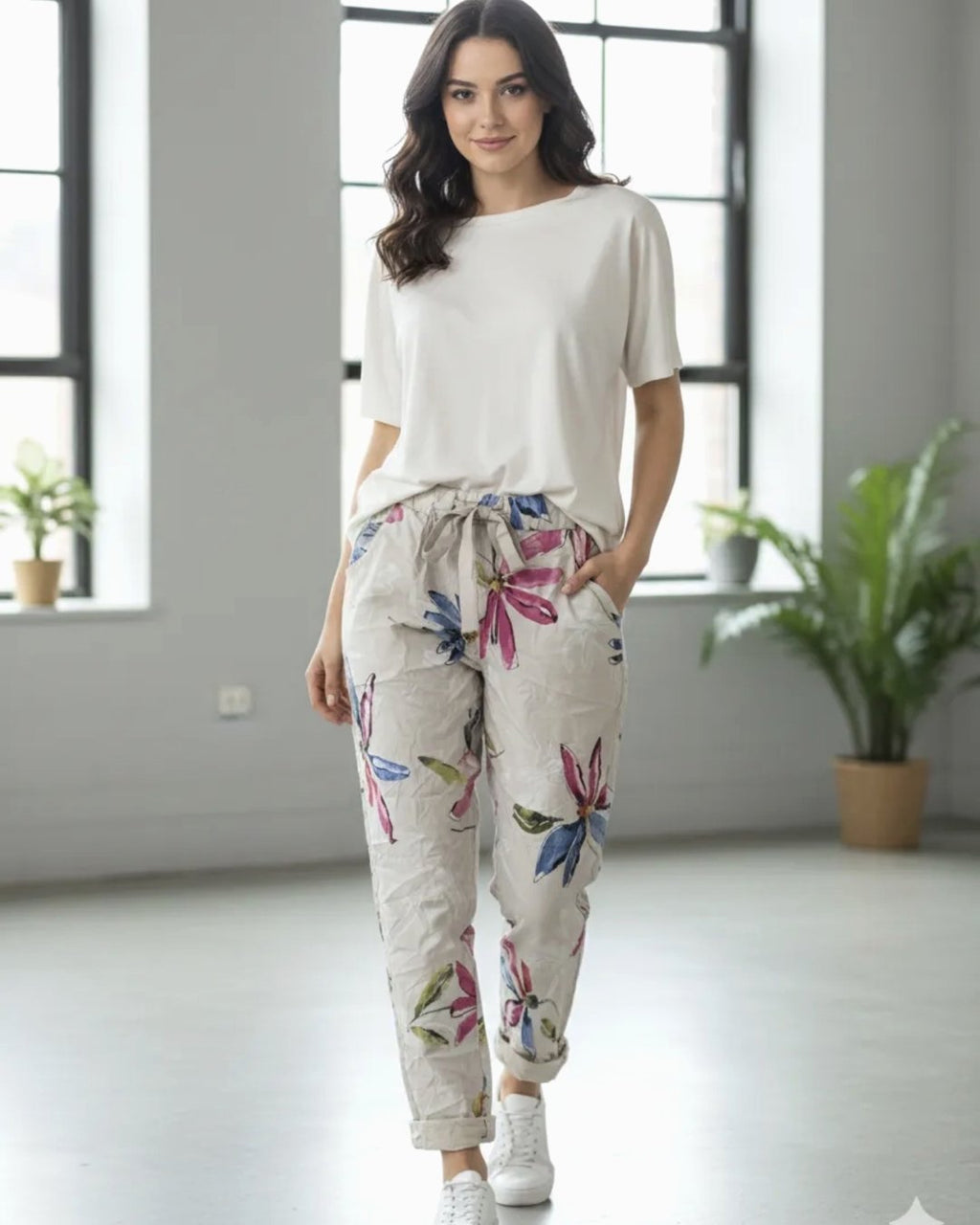 JOGGER FLORES FUCSIA/AZULES